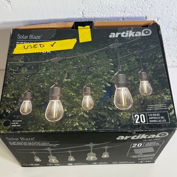 Artika Blaze 20 LED Bulb Outdoor Solar String Lights Matte Black, USED in box - Picture 12 of 12